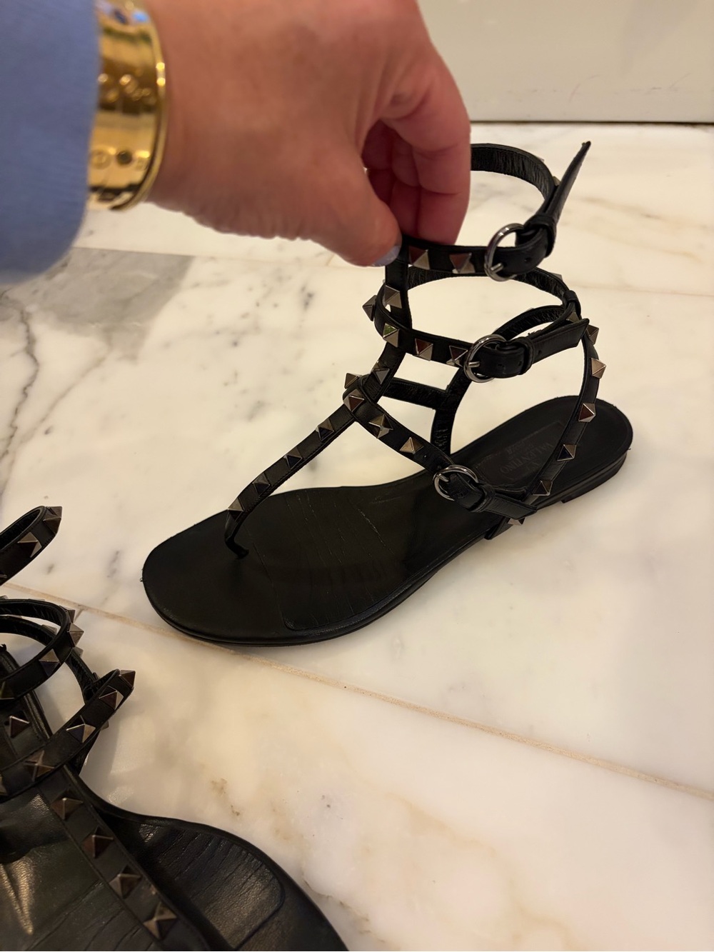 Valentino Garavani Black Pyramid-Stud Gladiator Sandals